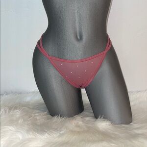 Victoria’s Secret Pink Flocked Mesh Thong String Panty Underwear. NWT